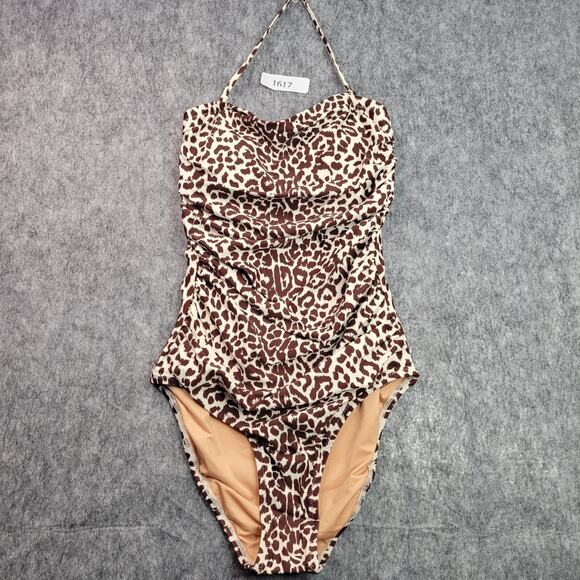 J. Crew Other - J Crew Swimsuit One Piece Women Size 2 Animal Print Brown Tan Padded Structured